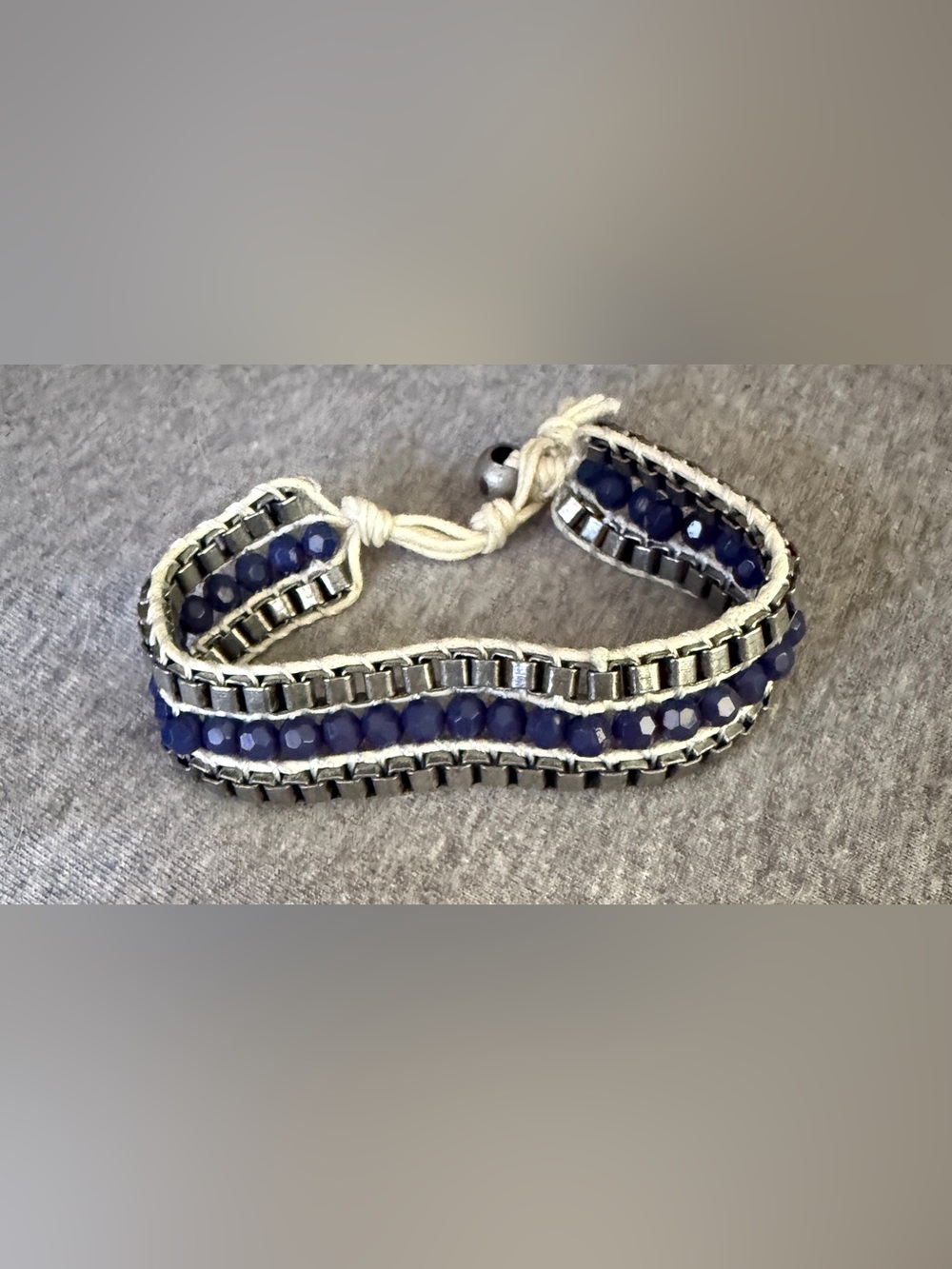 Navy Beaded Wrap Bracelet with Silver Accents